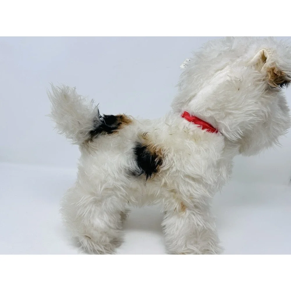 Vintage Character Novelty Co Fox Terrier Plush Dog Red Ribbon Collar 12 inches